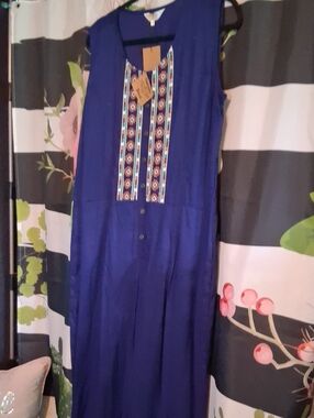Sleeveless Wide-Leg Jumpsuit in Cobalt Blue with Embroidered Panel